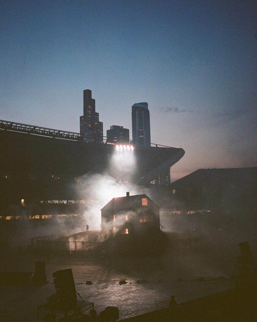 Nighttime arena on film